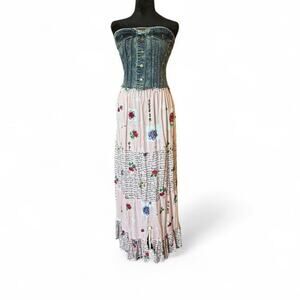 Vintage Floral Patchwork Ruffle Midi Skirt Cottagecore Boho XL–3XL